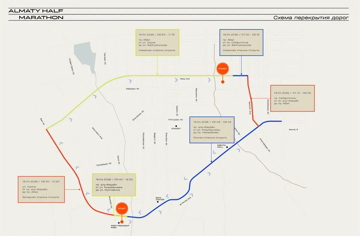 В Алматы 19 апреля частично перекроют улицы из-за полумарафона
