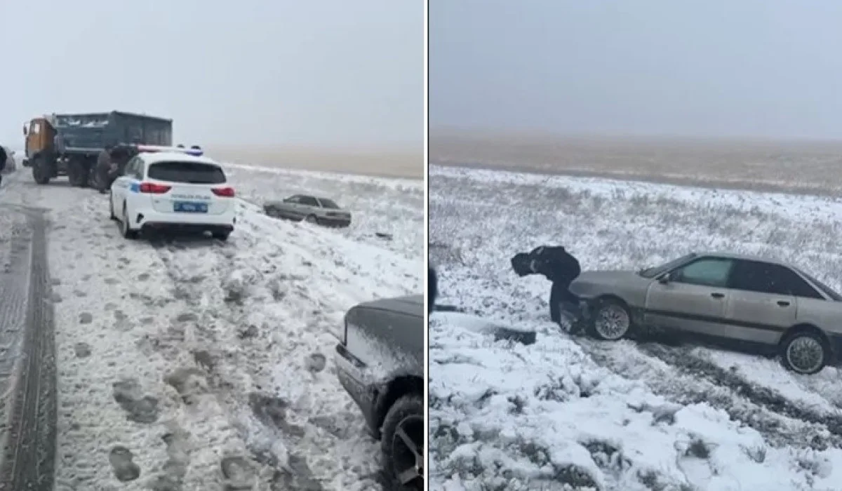 Снег и гололед парализовали республиканские трассы в области Абай