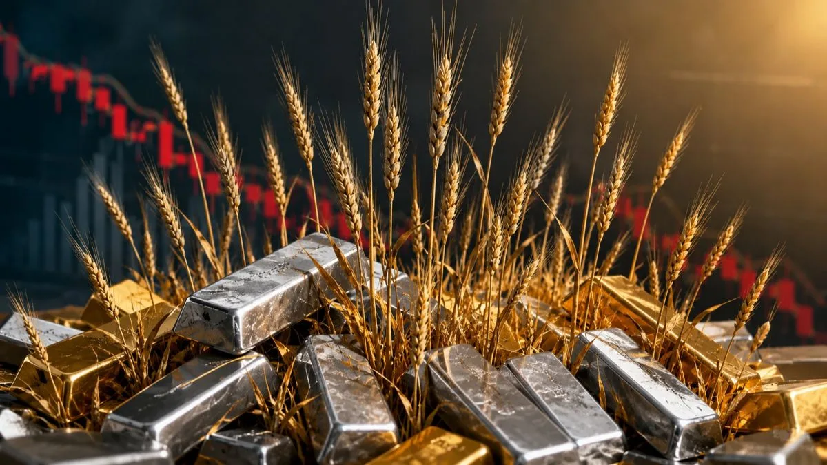 Gold, silver fall; wheat hits 25-month high on supply risks